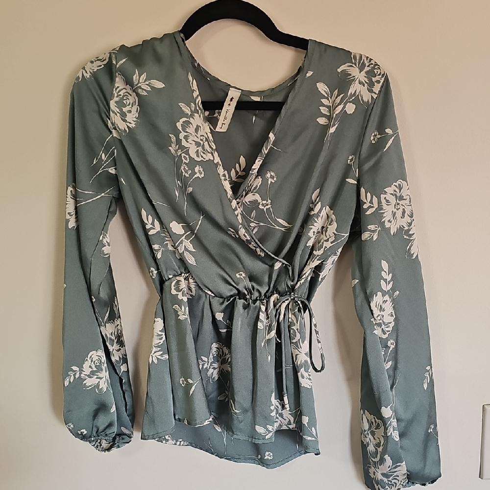 Vanilla Bay Floral Wrap Blouse - Sage